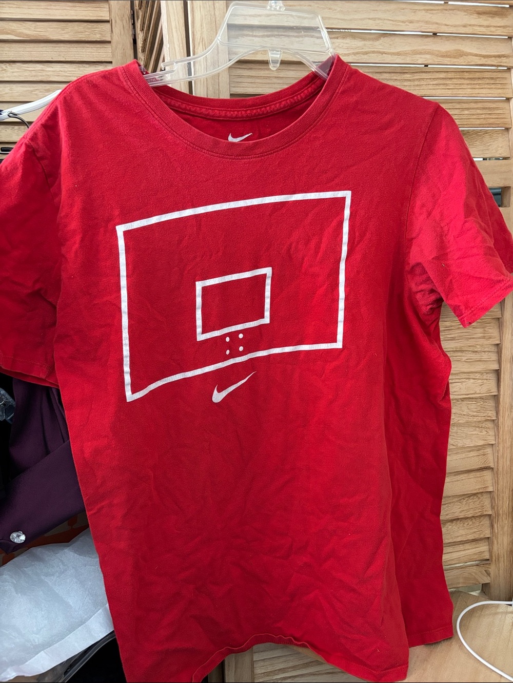 Nike Red T-Shirt with White Basketball Hoop Graphic